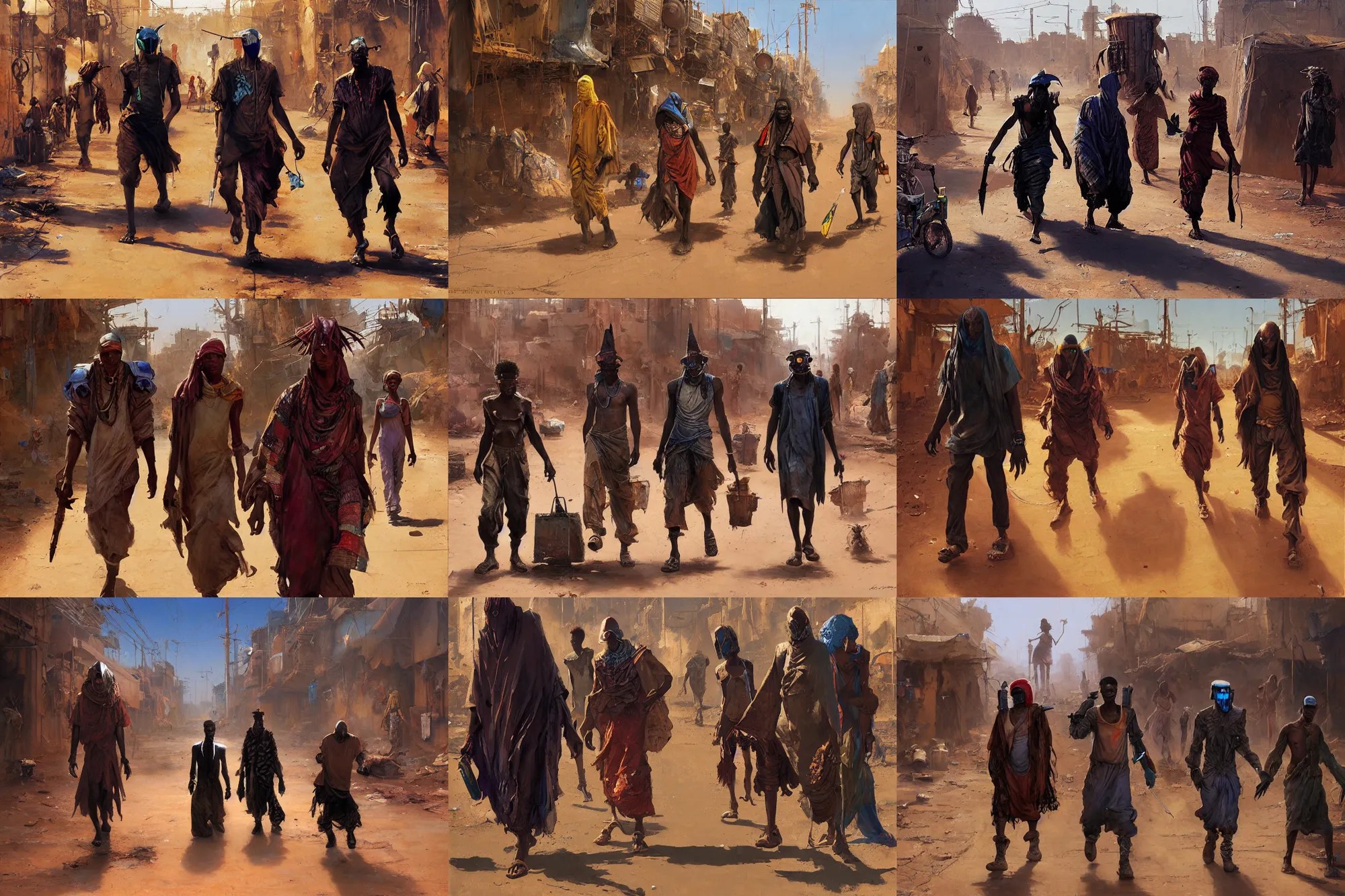 3 African Cyberpunk Wizards walking on a street in a Stable Diffusion