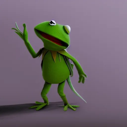 Kermit the Frog jedi robes, he's chilling inside the Stable Diffusion