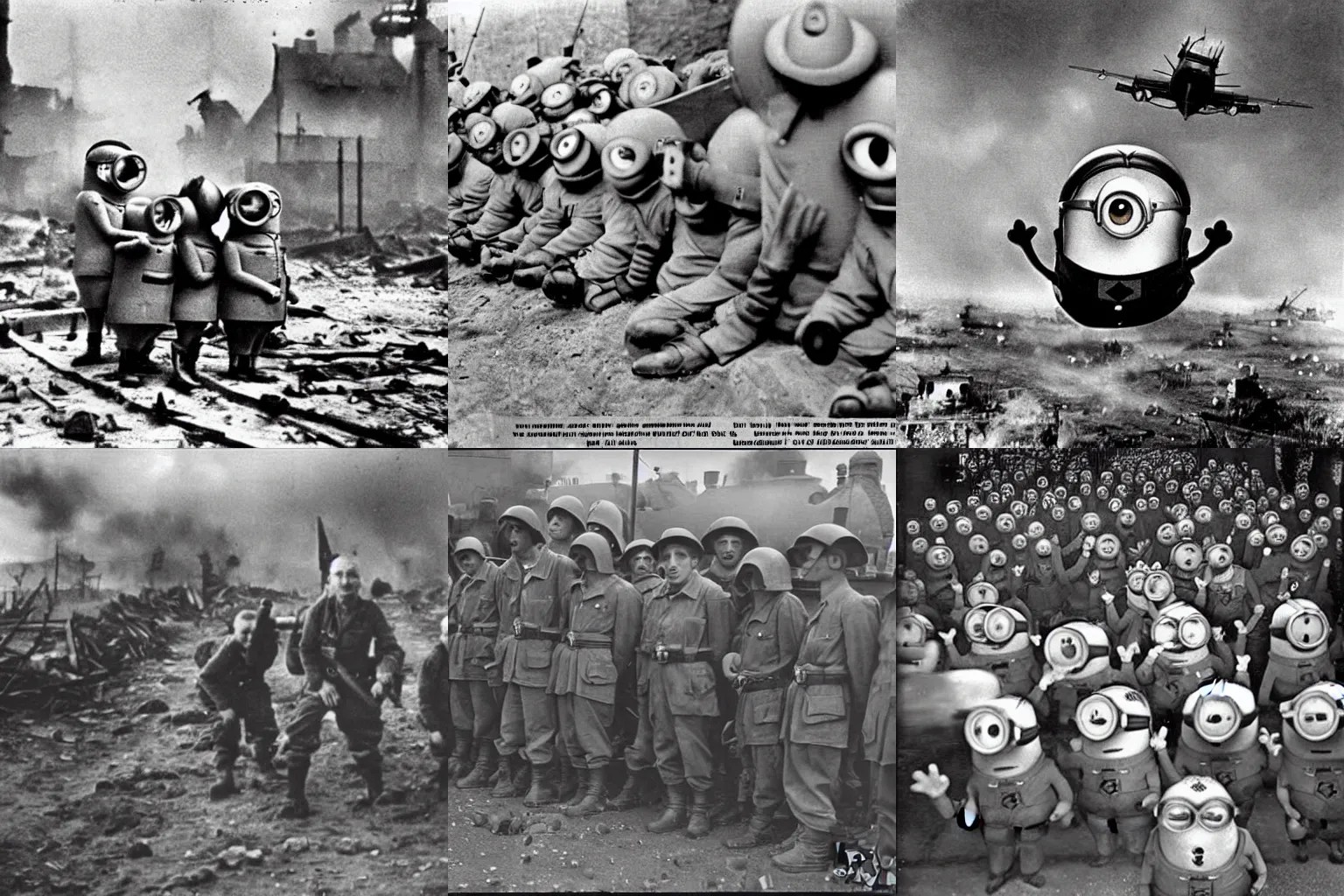The Minions in World War Two, 1939 photograph, Stable Diffusion