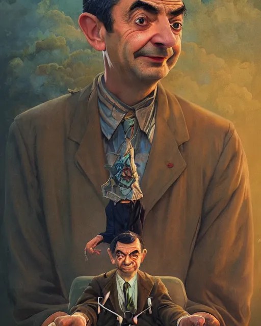 vintage mr. bean movie poster by karol bak, james Stable Diffusion