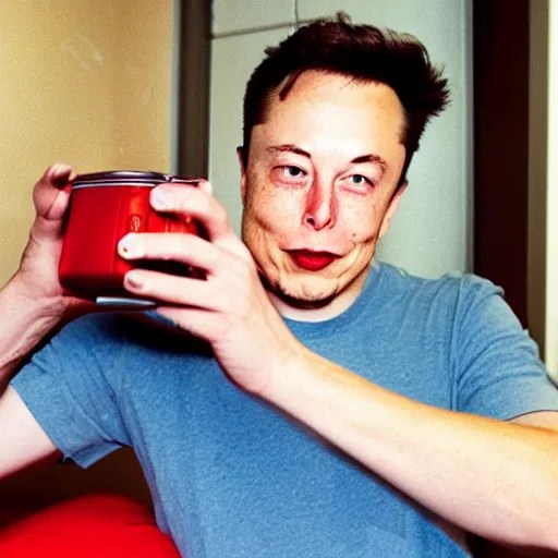 elon musk sniffing fumes from a paint can, candid Stable Diffusion