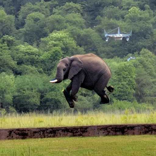 elephant jumping from a flying plane Stable Diffusion