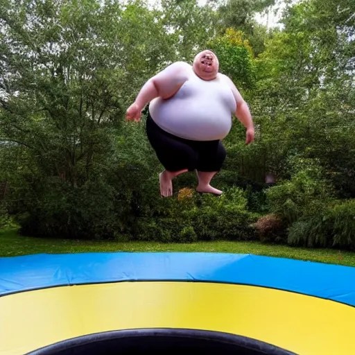 a morbidly obese man jumping on a trampoline Stable Diffusion