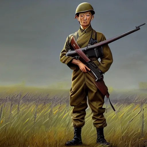 a Japanese soldier from WW2 holding a rifle, standing Stable Diffusion