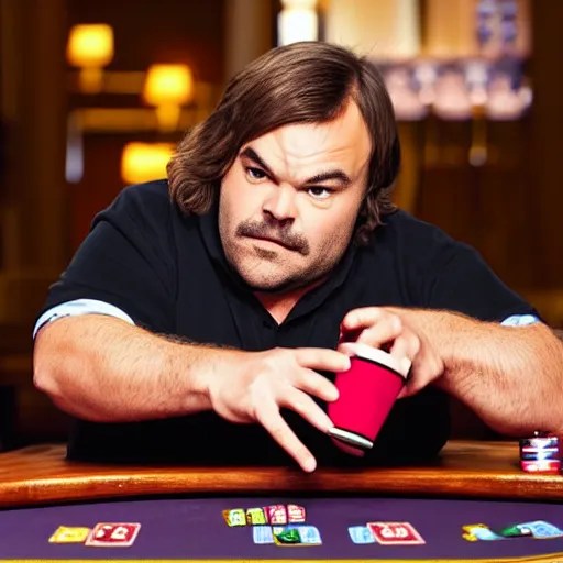 Jack Black playing blackjack while drinking Stable Diffusion