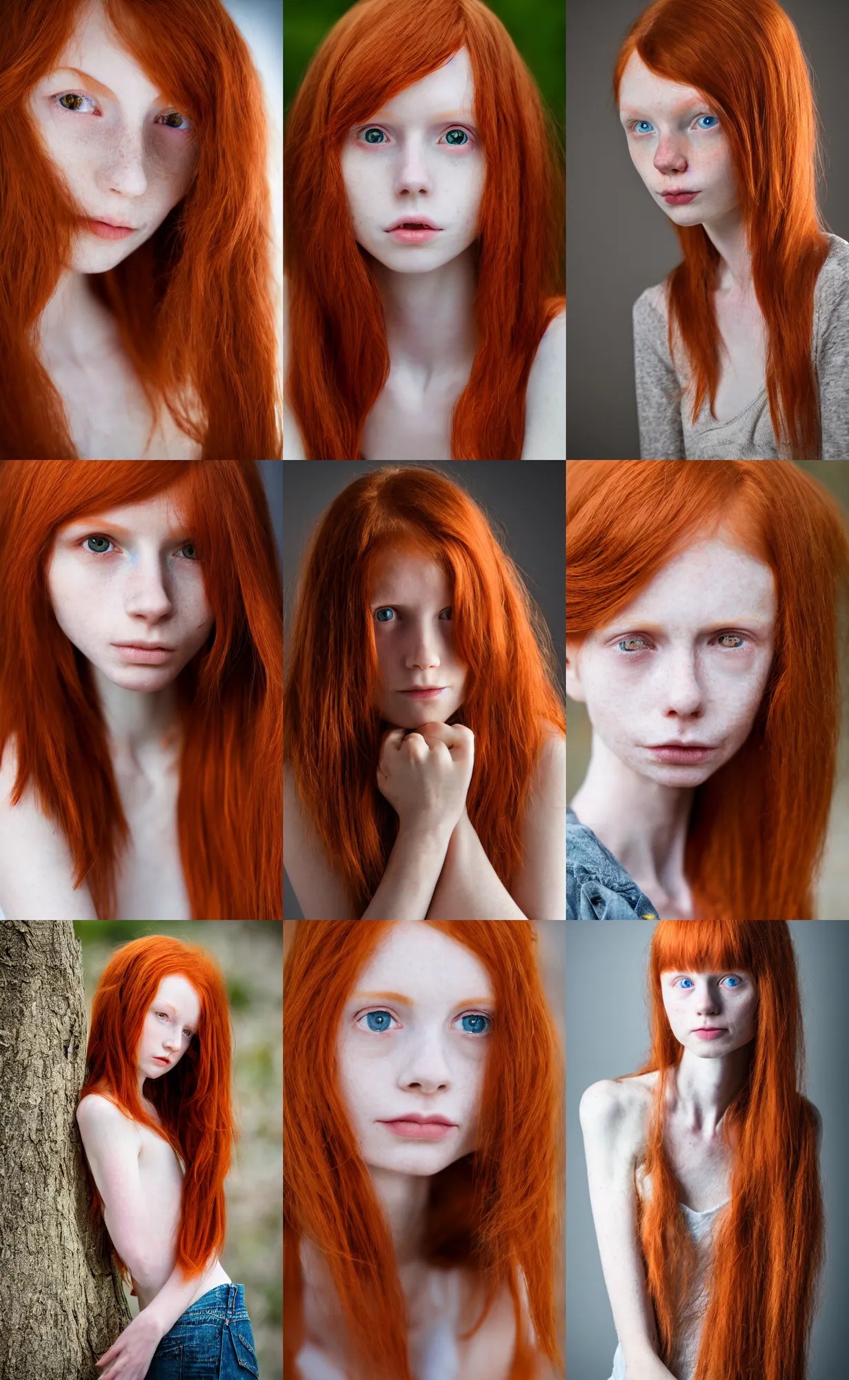 photo of anorexic redhead girl close. highly detailed | Stable Diffusion