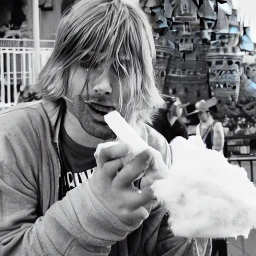 Kurt Cobain eating cotton candy at Disneyland Stable Diffusion