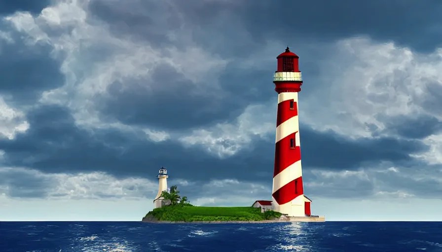 a water spout approaches a lighthouse out at sea, Stable Diffusion
