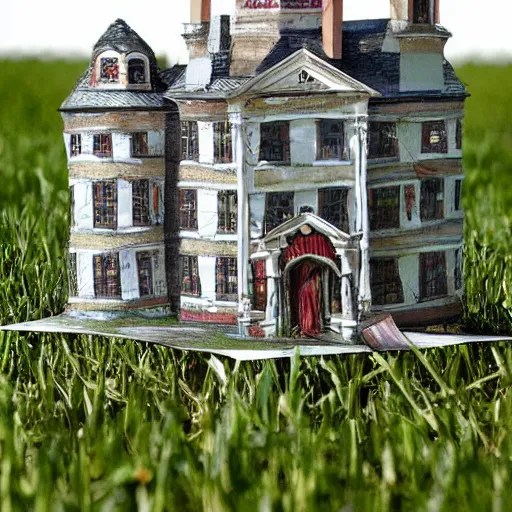 a papier mache mansion in a grass field, Stable Diffusion OpenArt