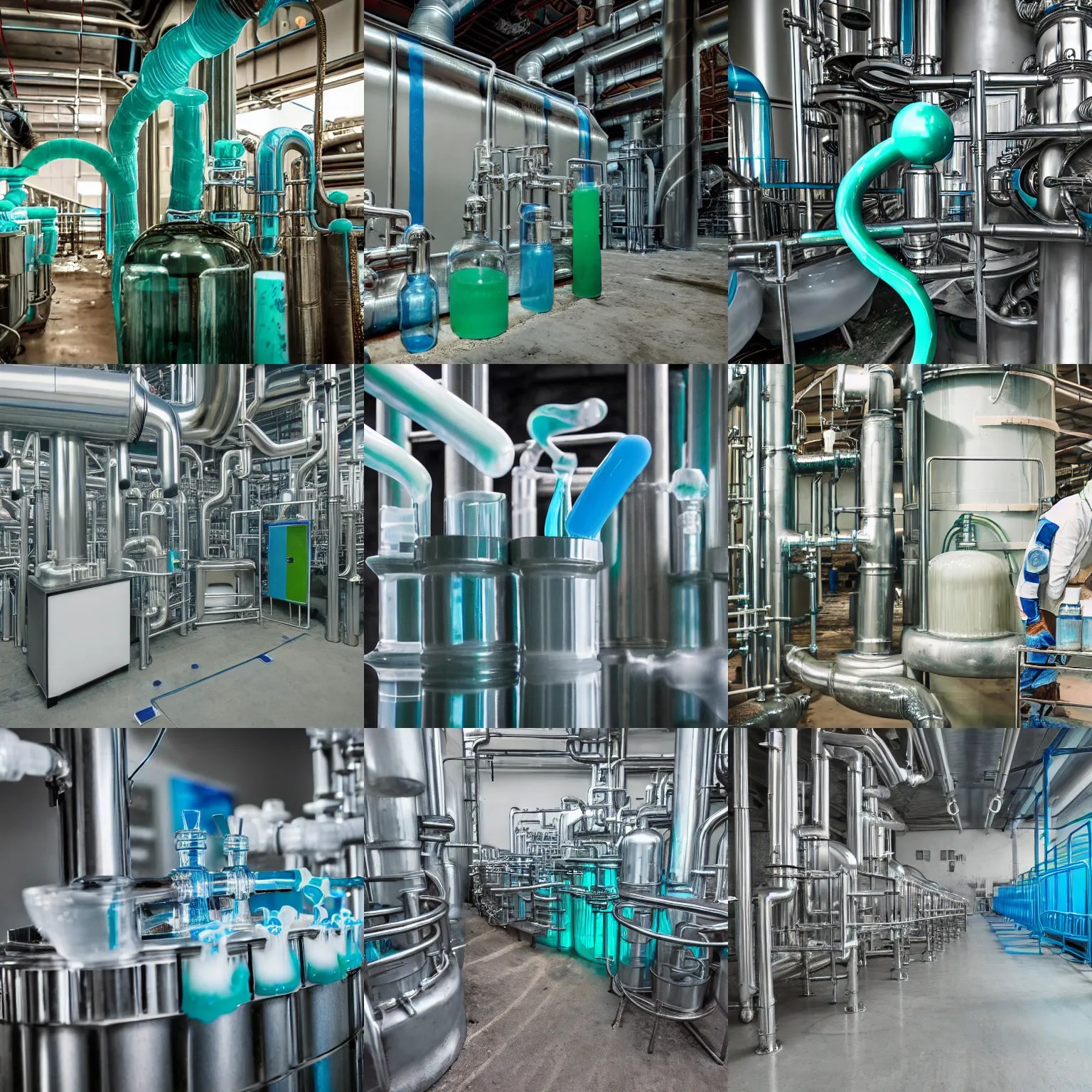 toothpaste refinery, glass pipes showing toothpaste Stable Diffusion