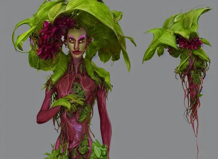 Fantasy Alrune androgynous plant humanoid with flowers Stable Diffusion