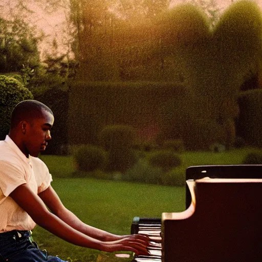 Frank Ocean playing the piano in the middle of a Stable Diffusion