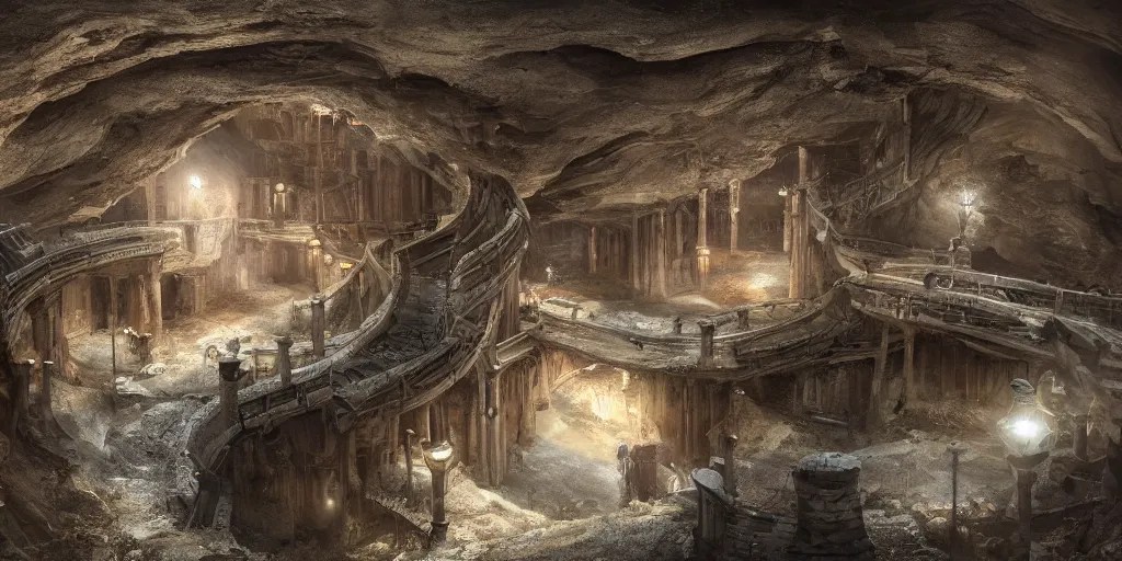 an underground city built in a round bottomless chasm, Stable
