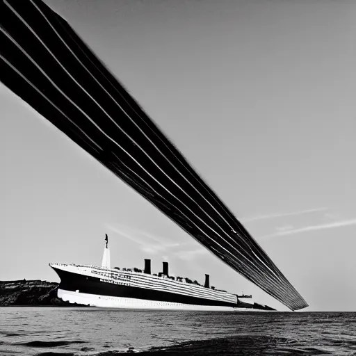 ocean liner tilting to one side, daytime, 35mm black Stable Diffusion