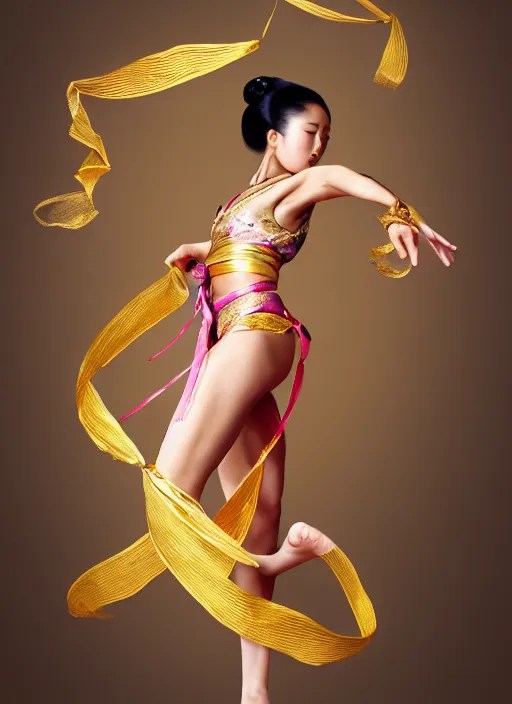 full body portrait of a dancer throwing silk belts, Stable Diffusion