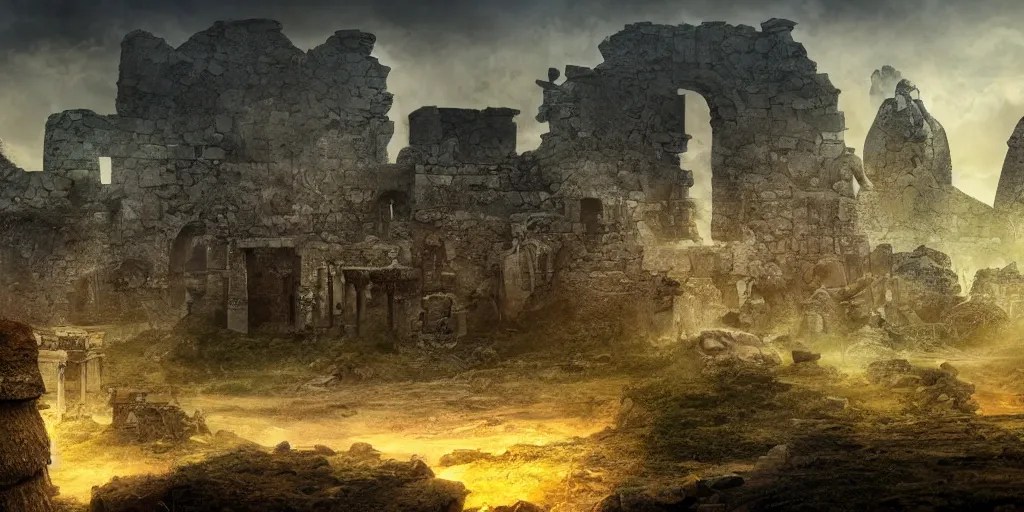 ancient ruins inside the earth, fantasy apocalypse, Stable Diffusion