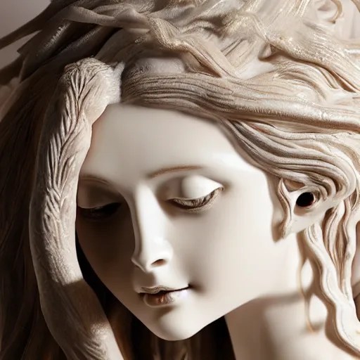 female medusa long hair, porceline statue, beautiful Stable Diffusion