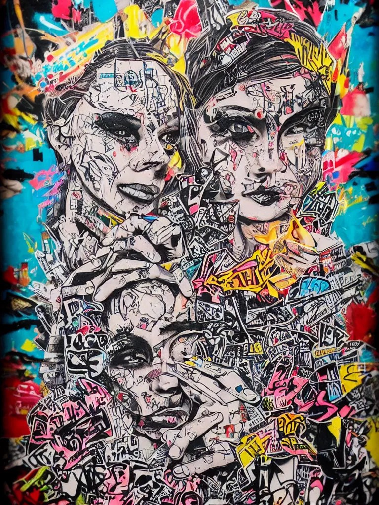 a multilayered mixed media street art bursting with Stable Diffusion