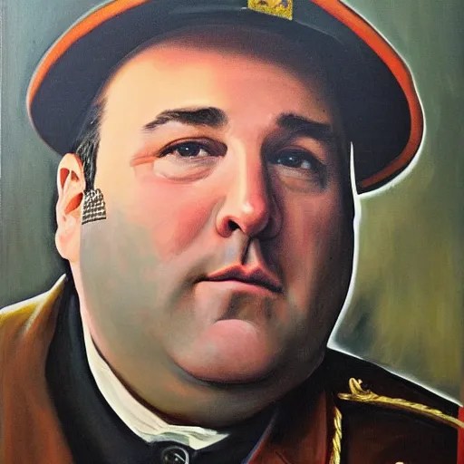 James Gandolfini wearing 1700's military unifrom, oil Stable