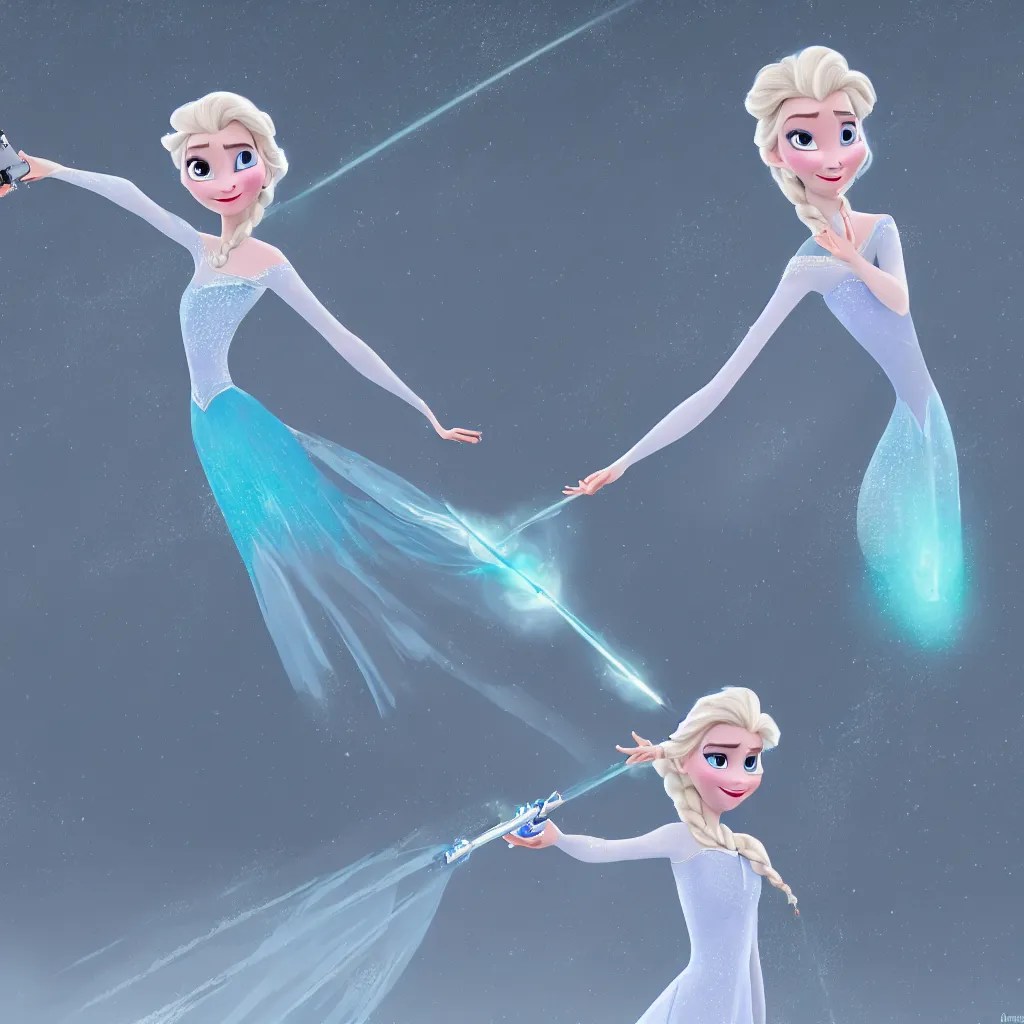 elsa from frozen 2 shooting a lazer gun, disney Stable Diffusion