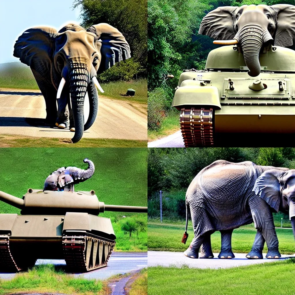 tank turns into elephant with elephant head Stable Diffusion OpenArt