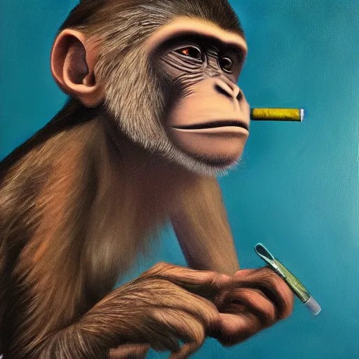 monkey smoking weed, cinematic, 4 k, oil painting Stable Diffusion