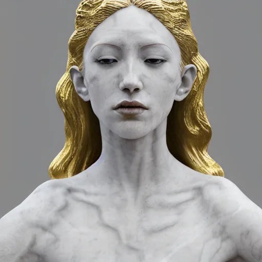 a statue made of white marble with gold veins, of an Stable Diffusion