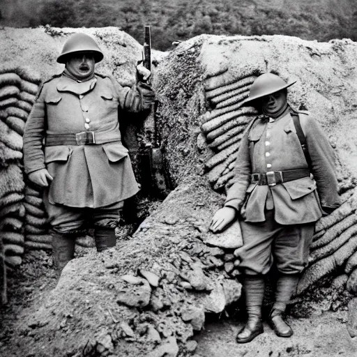 Fat guy as a soldier, ww1 trench, war photo, film grain Stable Diffusion