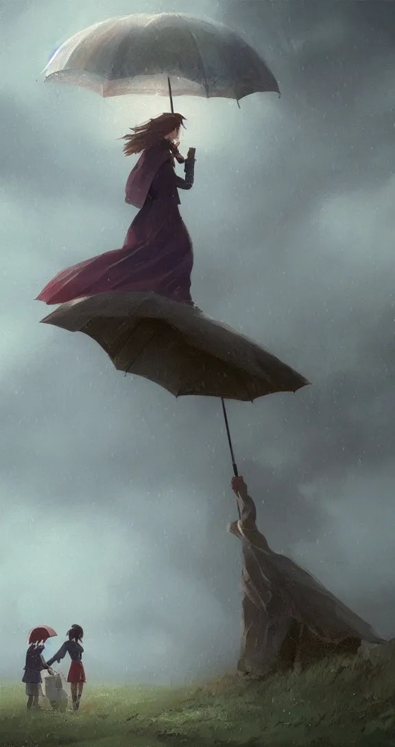 Holding an umbrella in a thunderstorm in the prairie, Stable