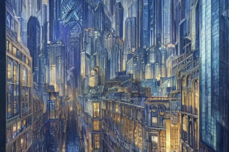 beautiful painting of an art deco city, glowing Stable Diffusion