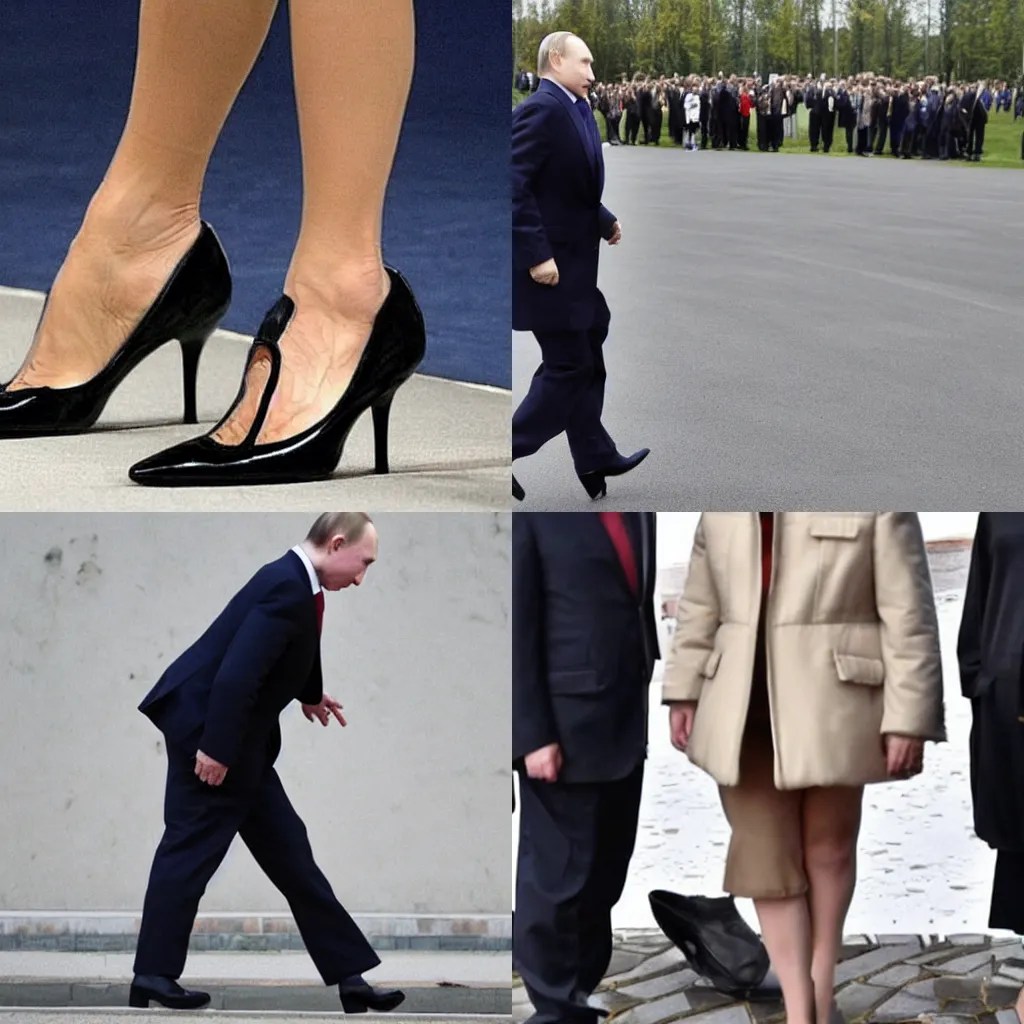 putin in high heels shoes stumbling and falling Stable Diffusion