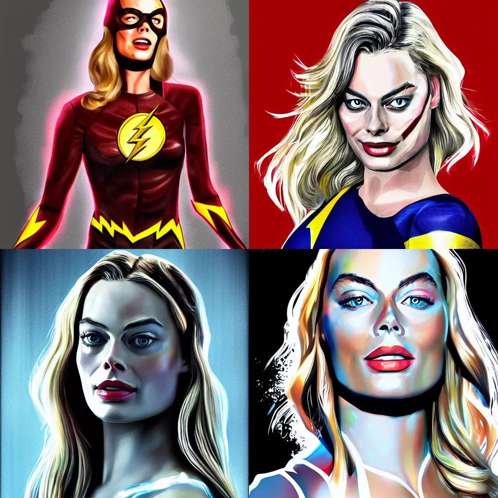 Margot Robbie as The Flash, digital painting, highly Stable Diffusion
