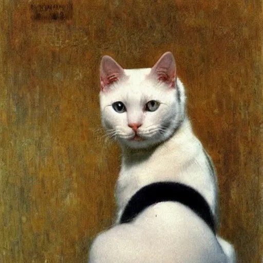 portrait of a white cat with a black spot on its head, Stable