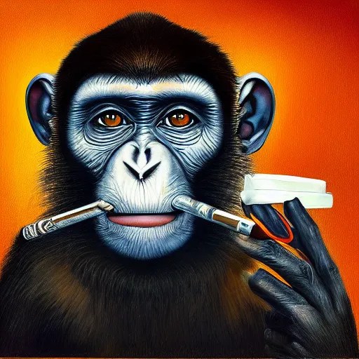 monkey smoking weed, cinematic, 4 k, oil painting Stable Diffusion