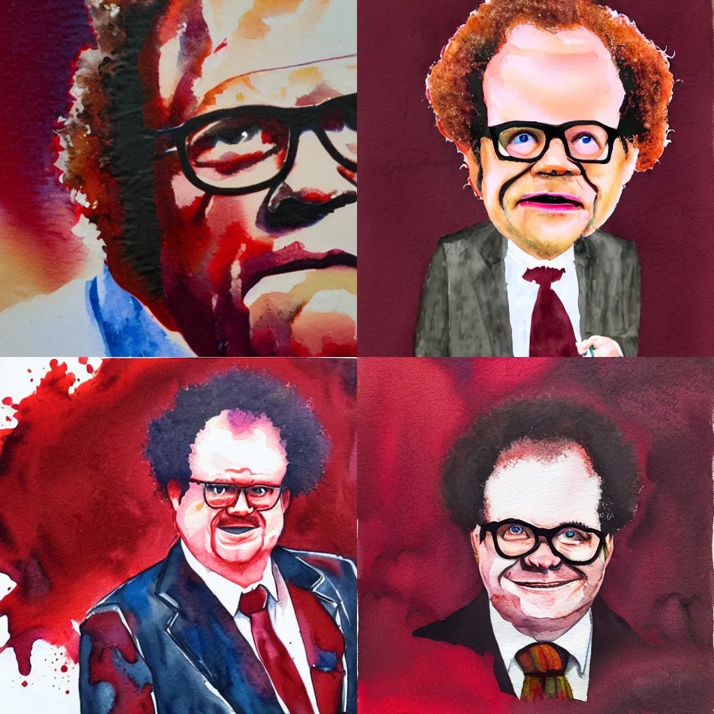 A watercolor painting of Dr Steve Brule, in dark red Stable Diffusion