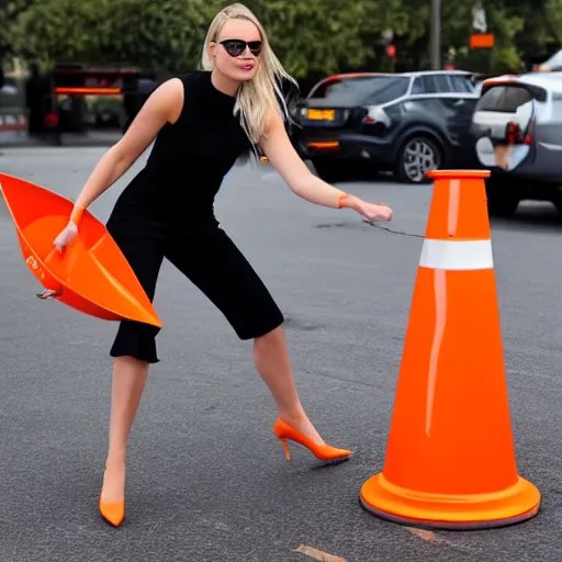 margot robbie stealing a traffic cone, 4 k Stable Diffusion OpenArt
