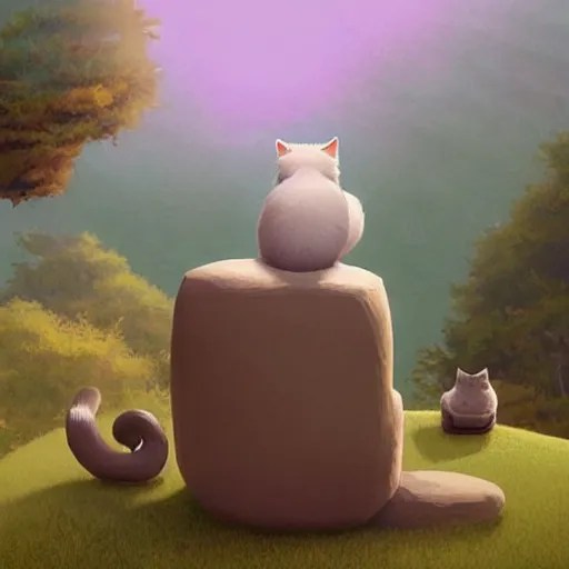 a cat zen master meditating on hillside, next to a Stable Diffusion