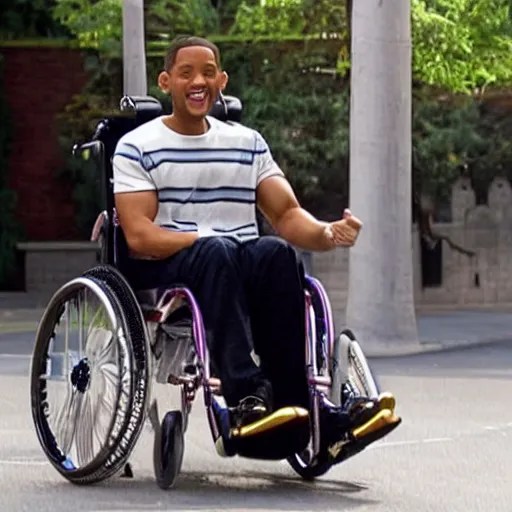 will smith smiling in a wheelchair, movie still Stable Diffusion