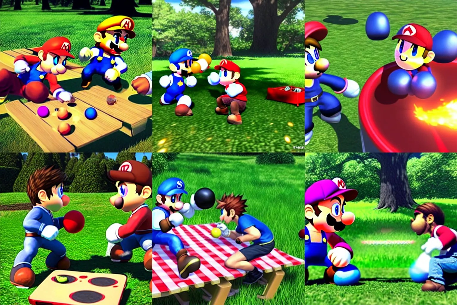 hyperrealistic smash bros in real life picnic Stable Diffusion