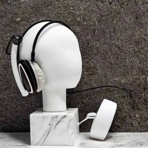 a marble sculpture, using headphones in the bathroom Stable Diffusion