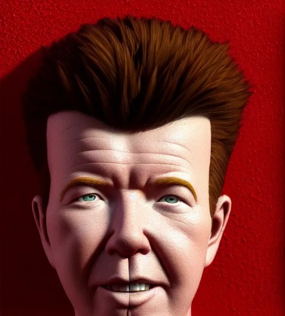 render of a red brick with rick astley painted on it, Stable Diffusion OpenArt