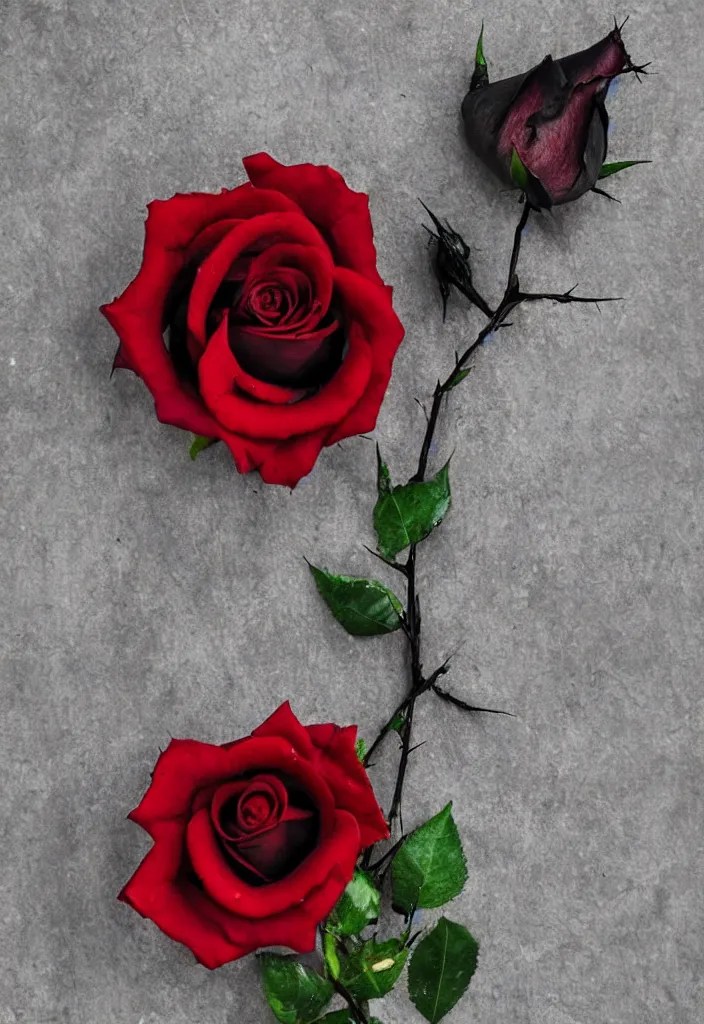 a beautiful black rose with blood stained thorns Stable Diffusion