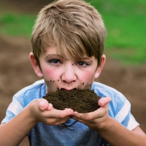 idiotic kid eating dirt Stable Diffusion