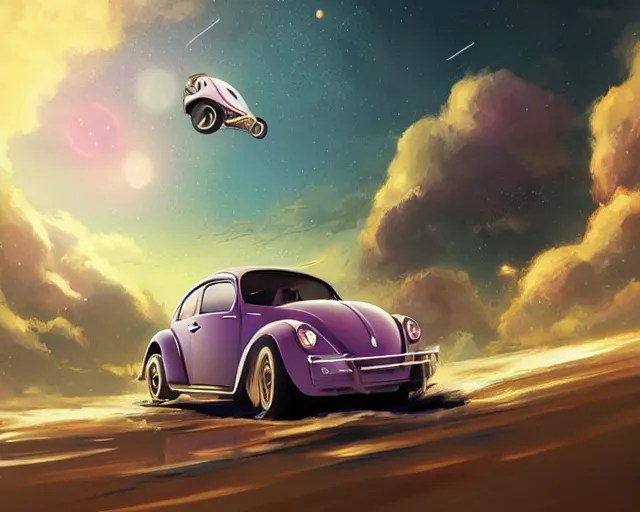 a Volkswagen Beetle floating in space, cosmic skies. Stable Diffusion