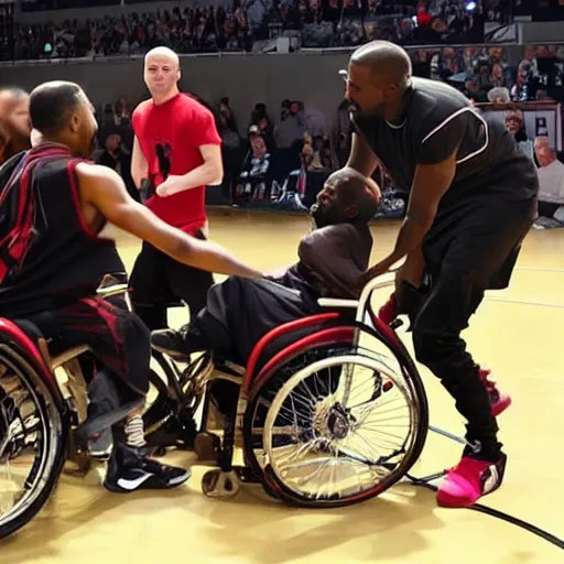 kanye west playing against a wheelchair basketball team Stable Diffusion