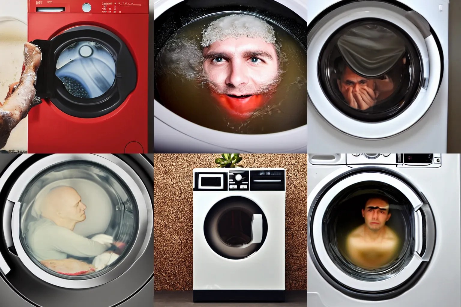 washing machine soup, man peeking up from inside the Stable Diffusion OpenArt