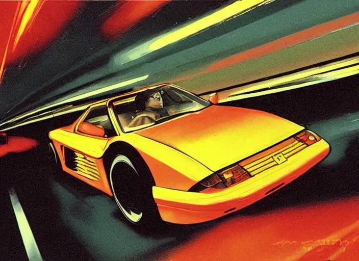 jc denton driving a ferrari testarossa through miami Stable Diffusion