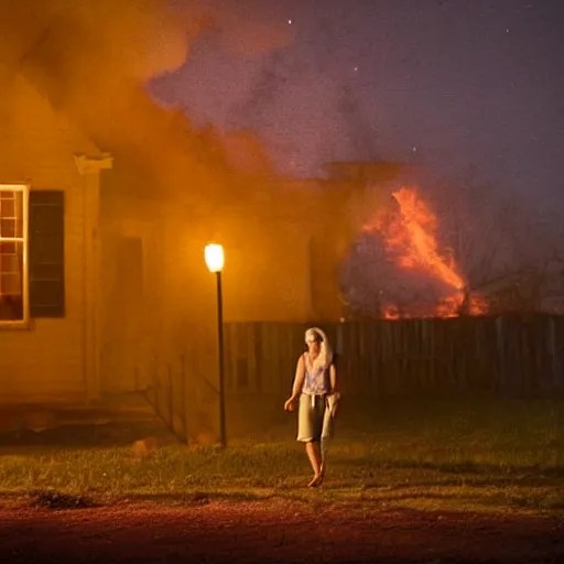 Gregory Crewdson full color Photography, A woman walks Stable Diffusion