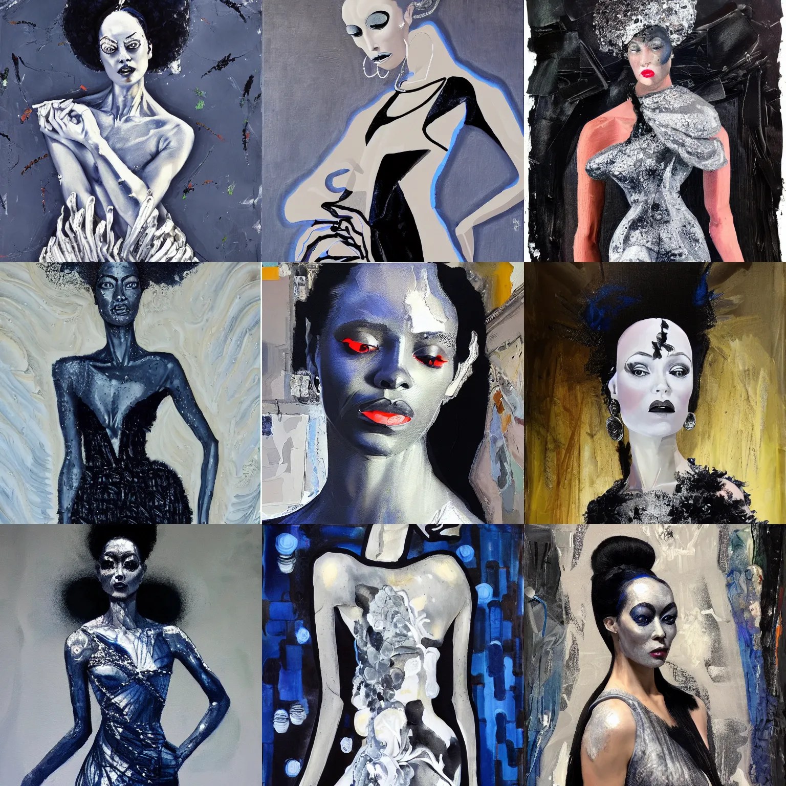 tara banks wearing silver and black indigo haute Stable Diffusion