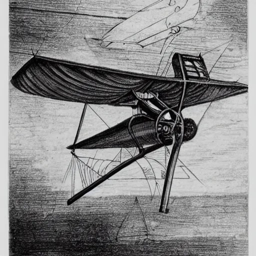 Pencil drawing of a DaVinci flying machine invention Stable Diffusion